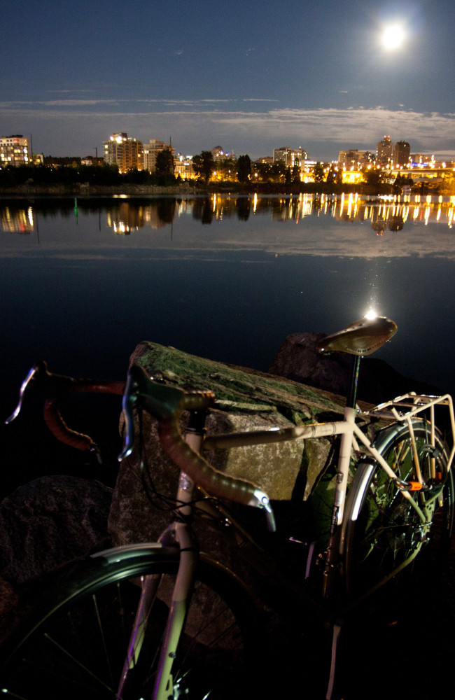 The bike in the early morning hours, again the biggest moon of the year.